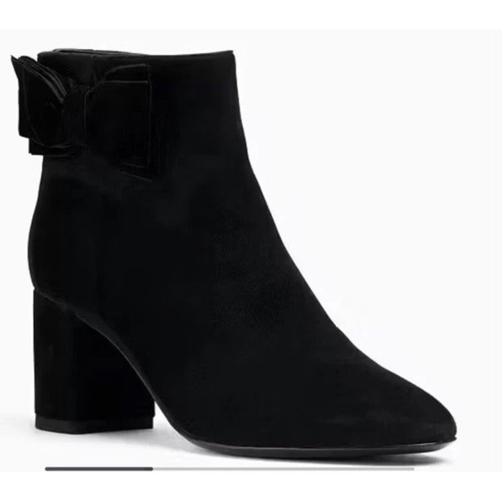 New KATE SPADE HOLLY Black‎ Suede Zip Up Ankle Boots with Bows Women's Size 9M